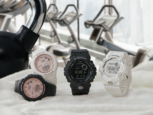 Фитнес часы женские BABY-G BSA-B100MF и мужские G-SHOCK GBD-800 для ежедневных тренировок, занятий спортом и workout.