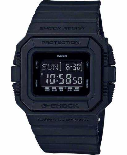 Прямоугольные противоударные олдскул часы CASIO G-SHOCK DW-D5500BB-1ER «Classic Basic Black» инверсные, EL, digi, wr200m.