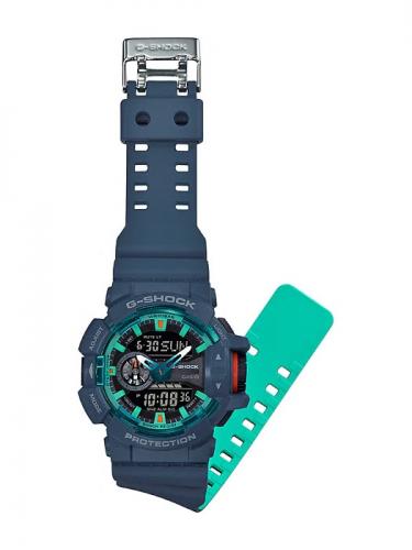 Часы G-SHOCK GA-400CC-2AER комплектуются двухслойным полимерным ремешком со светло-голубой внутренней стороной.
