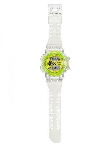 Часы G-SHOCK GA-400SK-1A9ER полупрозрачные светло-серого цвета с неоновым желто-салатовым циферблатом.