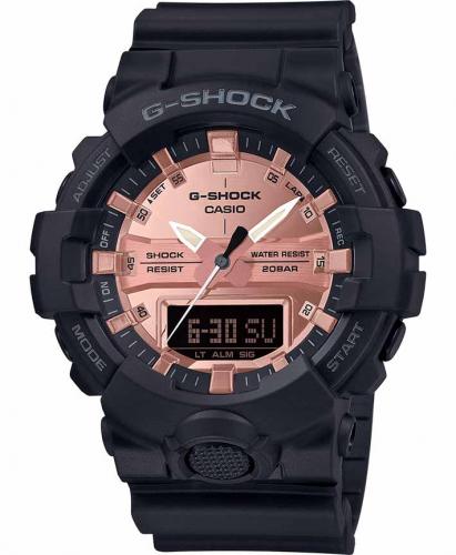 Противоударные аналогово-цифровые часы CASIO G-SHOCK GA-800MMC-1AER «Black and Rose Gold» (MMC) инверсный, LED, wr200m.