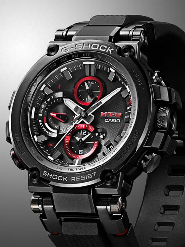 Аналоговые часы G-SHOCK MTG-B1000B-1AER с технологией солнечного питания и индикатором уровня заряда батарейки.